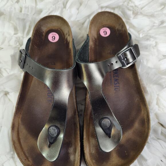 Birkenstock Gizeh Sandals Womens Size 9 Silver Metallic Thong Comfort EU 40 - Picture 2 of 16